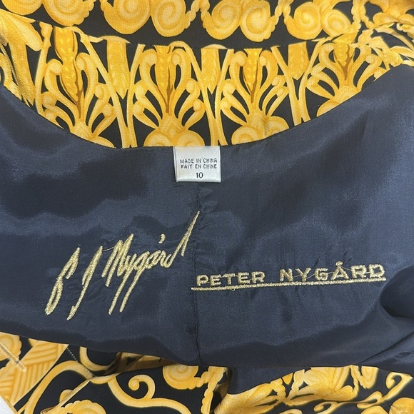 Peter Nygard Bomber Jacket Coat Baroque Print Satin Pure Silk Black Gold Size 10 - Picture 9 of 10